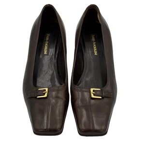 Vintage 90s Enzo Angiolini Brown Leather Square Toe Heel Pumps Y2K